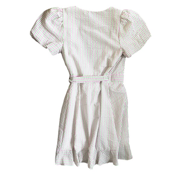 NEW Draper James RSVP Puff Sleeve Pinstripe V-Neck Bow Wrap Dress Size Small - Picture 7 of 8